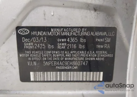 2014 Hyundai Sonata Gls from USA, damaged, VIN 5NPEB4AC9EH860747